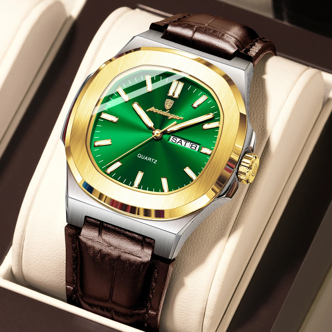 POEDAGAR Top Fashion Men's Quartz Watches Luxury Luminous Waterproof Man Clock Week Date Leather Business Men Watch Reloj Hombre