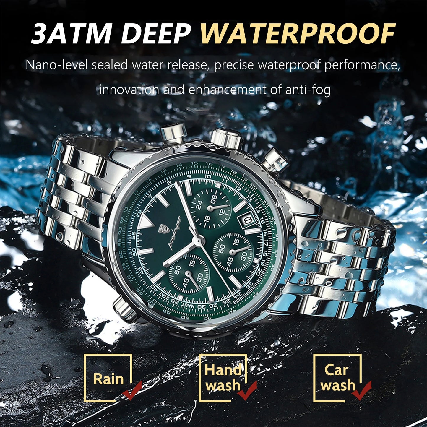 POEDAGAR Luxury Business Men's Watch Stainless Steel Chronograph Date Sport Quartz Man Clock Waterproof Luminous Military Watches For Men