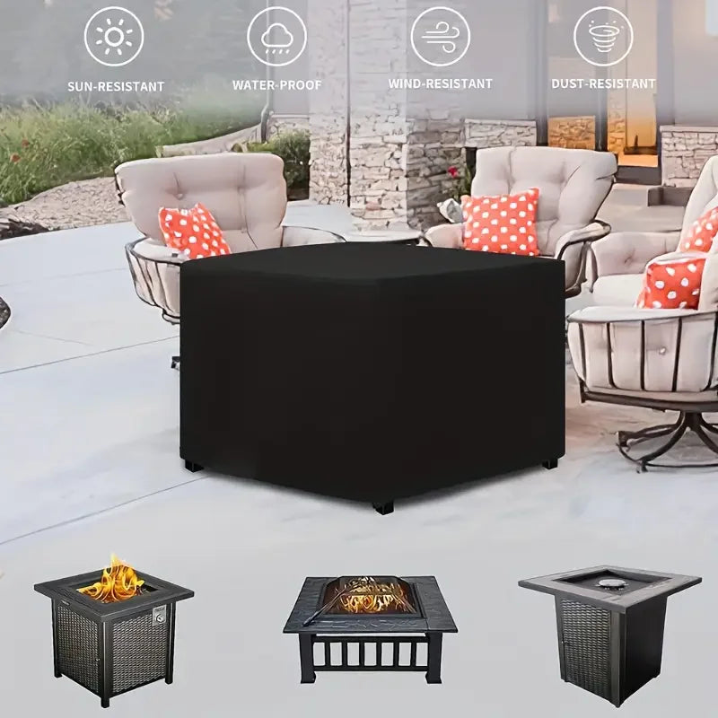 Waterproof Square Fire Pit Cover with Drawstring Closure - Durable 210T Polyester - For Outdoor BBQs, Camping & Picnics
