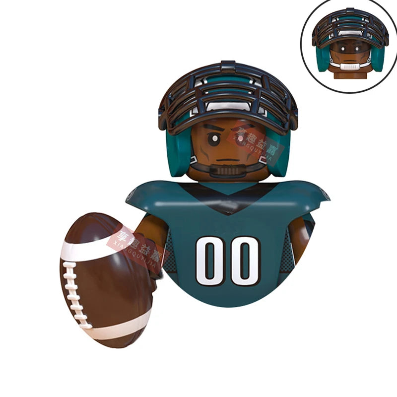 Model American Football Stars Building Blocks Sport Rugby Player Helmet Trophy Mini Action Figures Toys For Birthday Gifts Kids