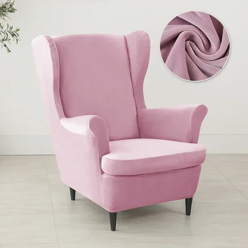 2pcs/set Velvet Wingback Chair Covers Removable Wing Armchair Cover with Seat Cushion Cover Elastic Sofa Slipcovers Living Room