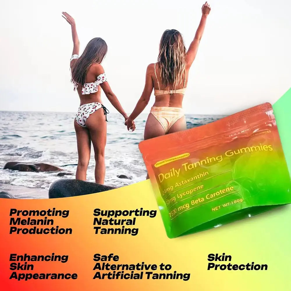 Tanning Gummies for Women & Men | Sun Tan Tanning Supplement with Astaxanthin, Lycopene, Multivitamins | Skin Radiance HYdration