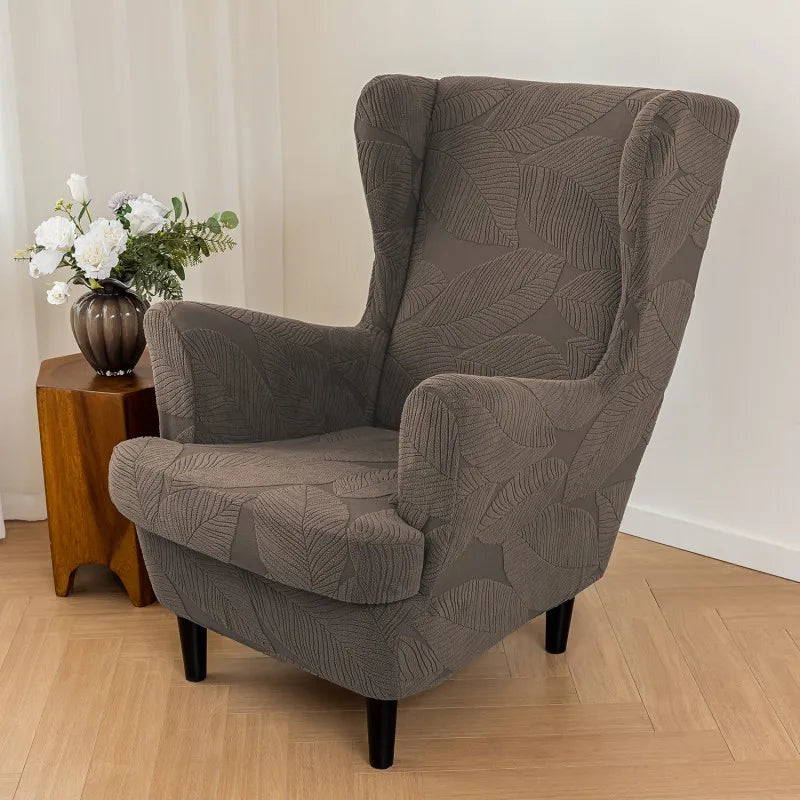 1 Set Jacquard Wing Chair Covers Elastic Single Wing Back Sofa Cover All Inclusive with Seat Cushion Cover for Living Room