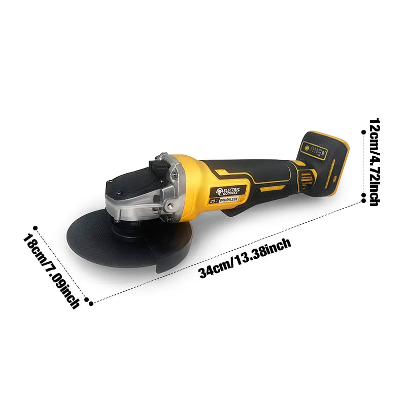 100/125mm Brushless Angle Grinder Metal Polishing 4 Gears Cordless Grinding Machine Power Tool For Dewalt 20v Battery Pins