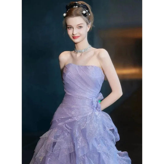 Purple Elegant Strapless Evening Dress 2026 New Engagement Princess Dress Stage Model Runway Dress Custom Fashion Party