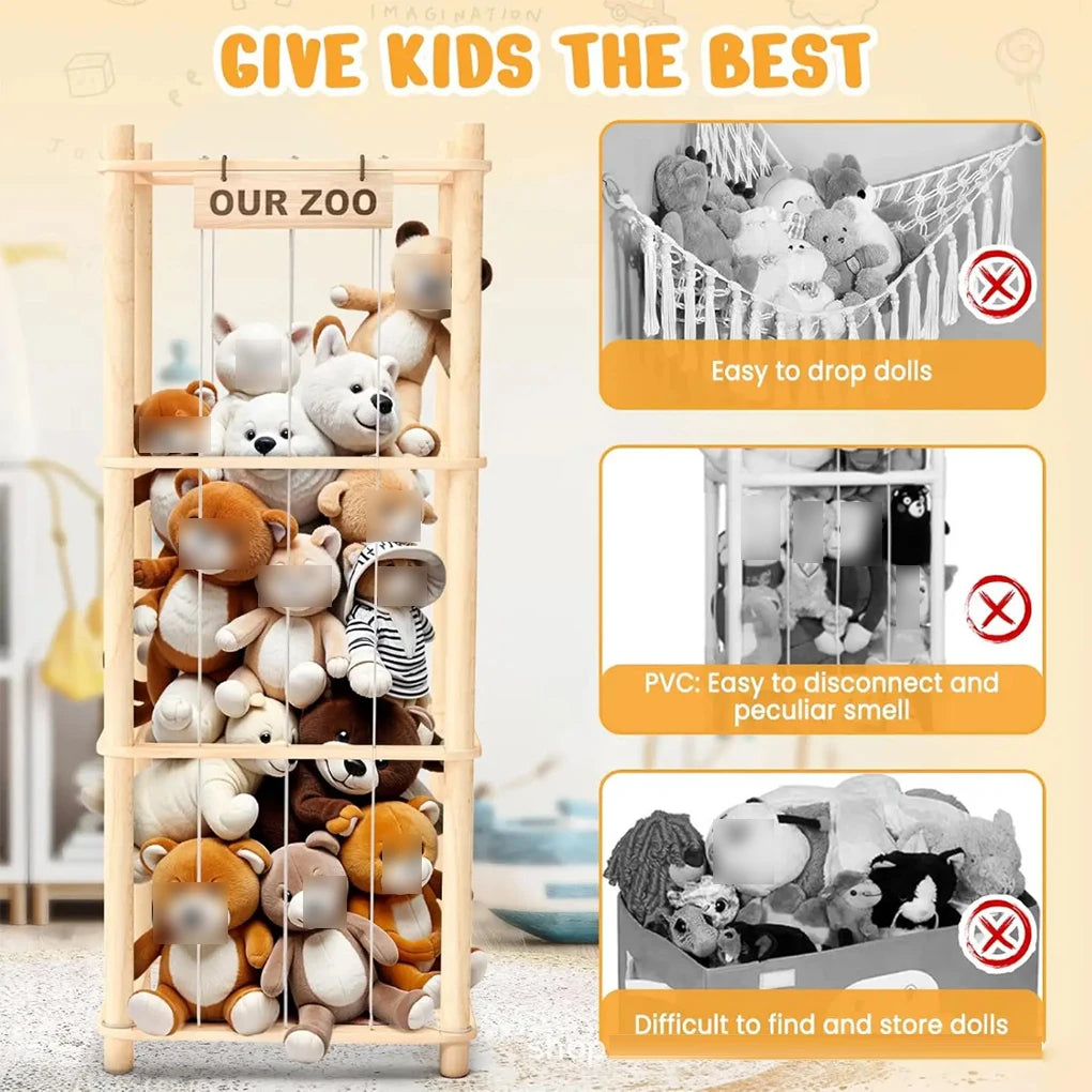 Doll Organization Stuffed Animal Storage Organizer Holder for Toys Assemble for Bedroom Large Capacity Wood Doll Storage