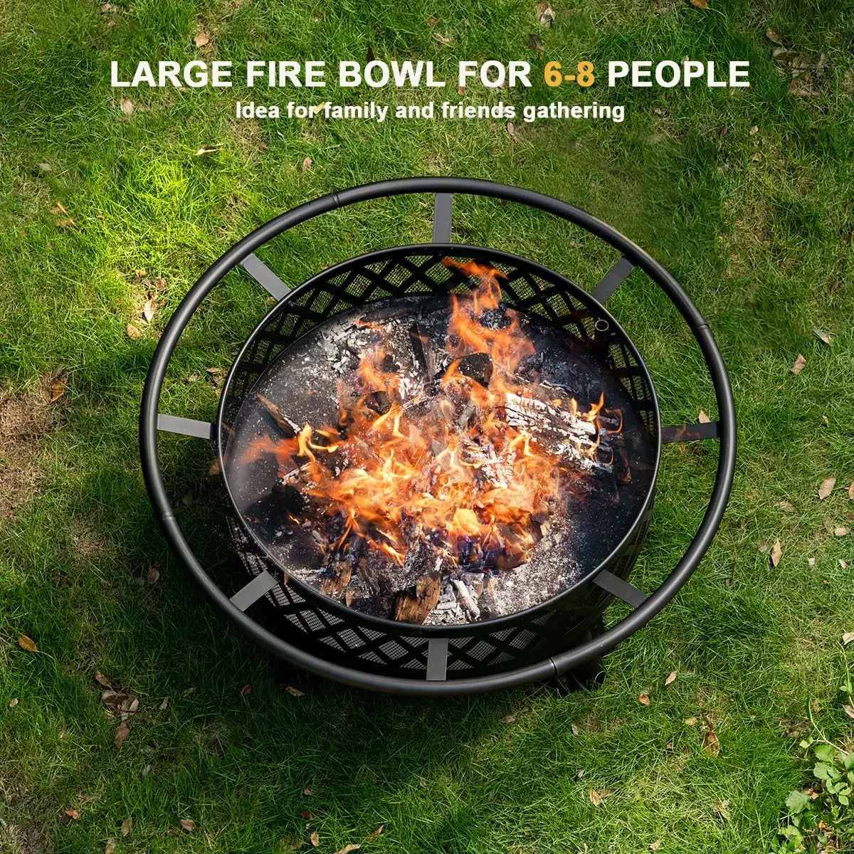 38 Inch Wood Burning Fire Pit for Outside, Round Firepit with Grill & Metal Lid, Metal Outdoor Fire Pit Table for Patio Backyard