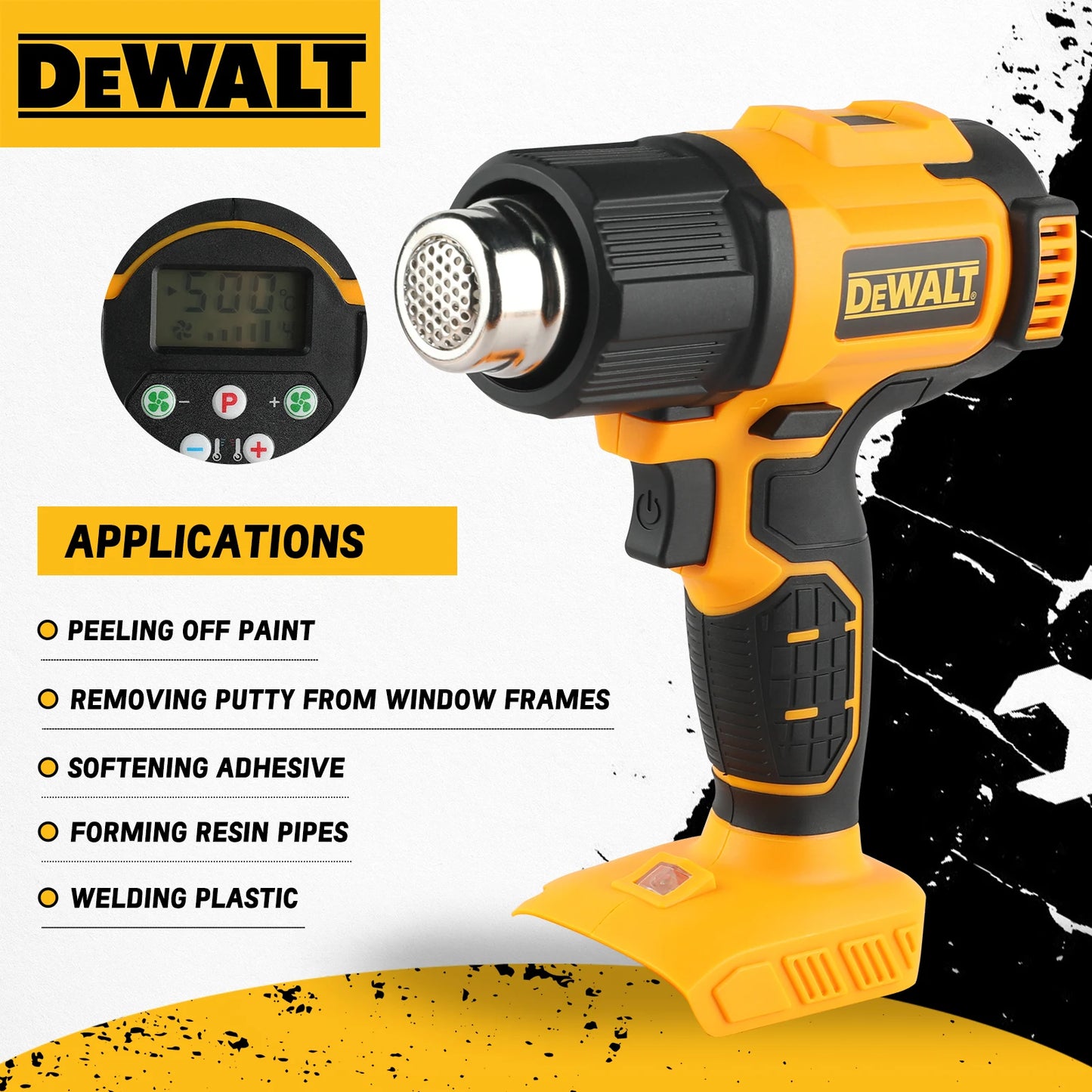 DEWALT 20V Temperatures Adjustable Hot Air Gun Cordless Heat Gun 550°C High Power Welding Thermal Blower Power Tools DCE530