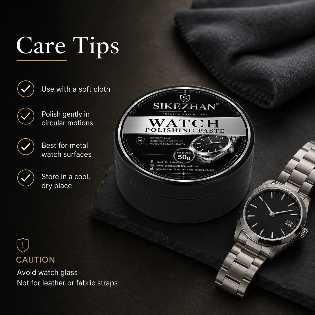 Premium Watch Polishing Paste Pro Metal Scratch Remover Cleaner Stainless Steel Jewelry Care Restore Shine Compound Tool 50g