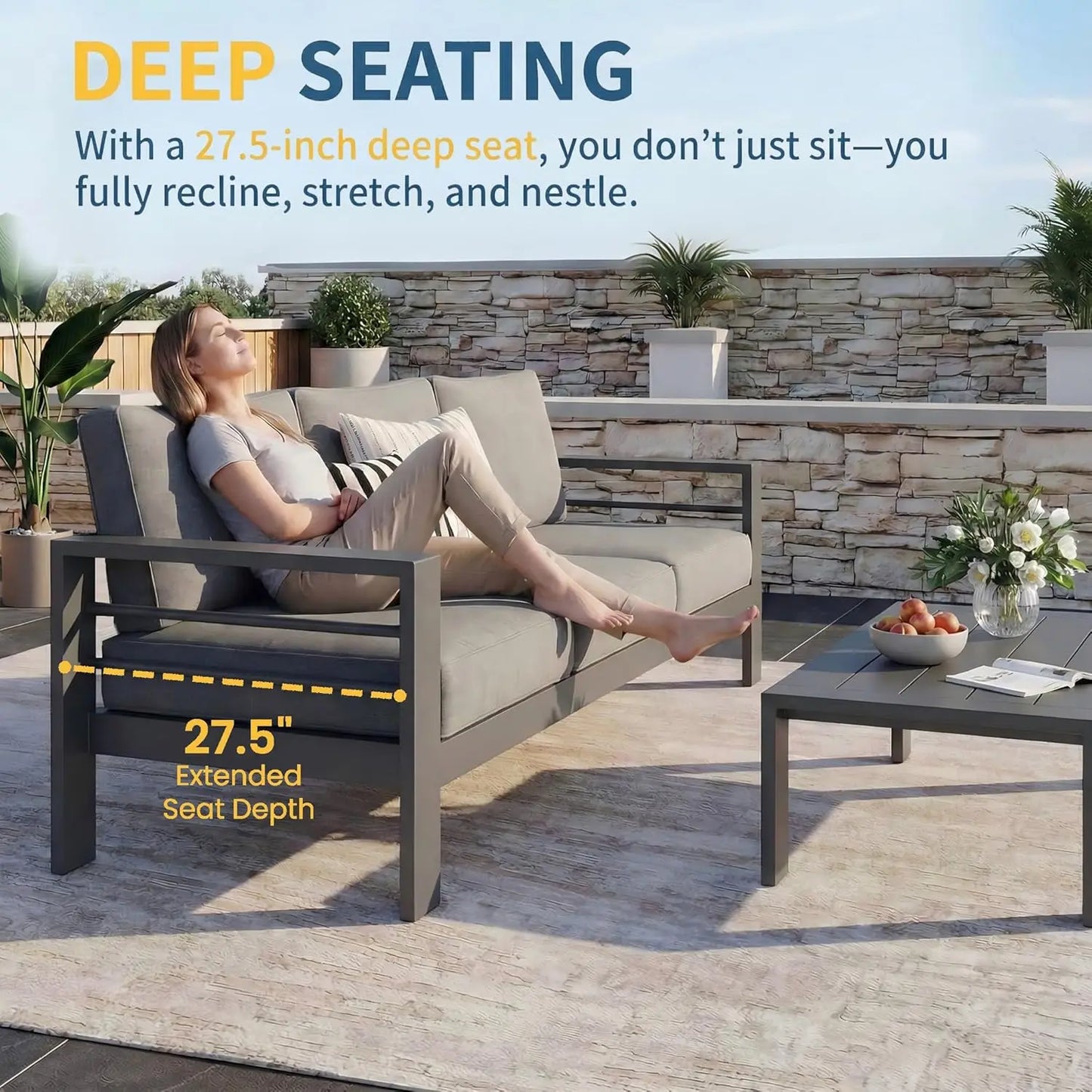 Aluminum Patio Furniture Set for All Weather, Oversized Metal Outdoor Furniture Set with 27.5" Deep Seating and, Customized