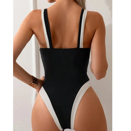 2026 Bikini Woman Tankini Deep V Neck Bikinis Black And White High Cut Leg Swimsuit Ruched Bust Swimwear Women's Tankinis