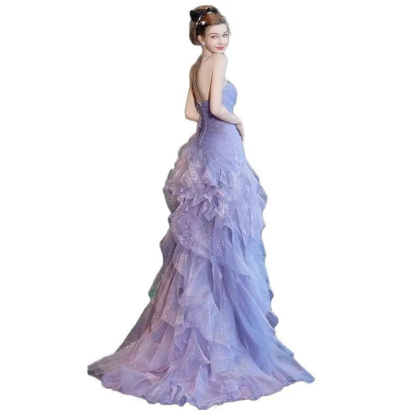 Purple Elegant Strapless Evening Dress 2026 New Engagement Princess Dress Stage Model Runway Dress Custom Fashion Party