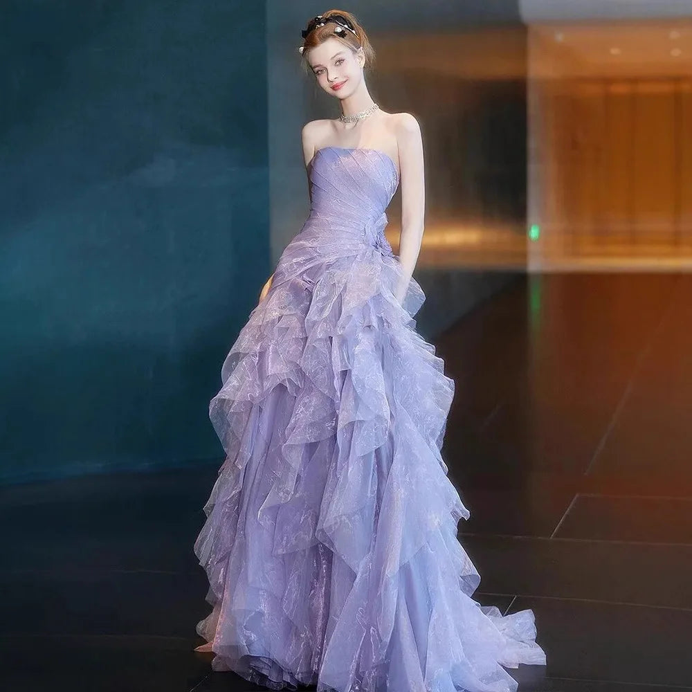 Purple Elegant Strapless Evening Dress 2026 New Engagement Princess Dress Stage Model Runway Dress Custom Fashion Party
