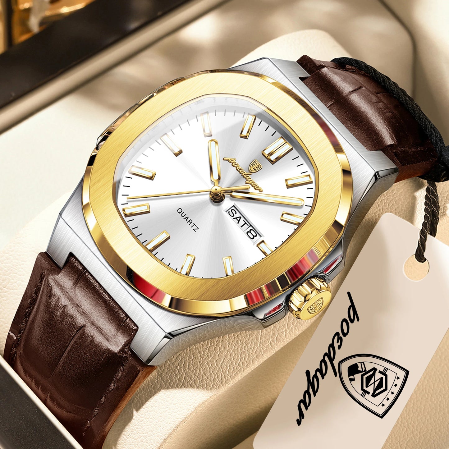 POEDAGAR Top Fashion Men's Quartz Watches Luxury Luminous Waterproof Man Clock Week Date Leather Business Men Watch Reloj Hombre