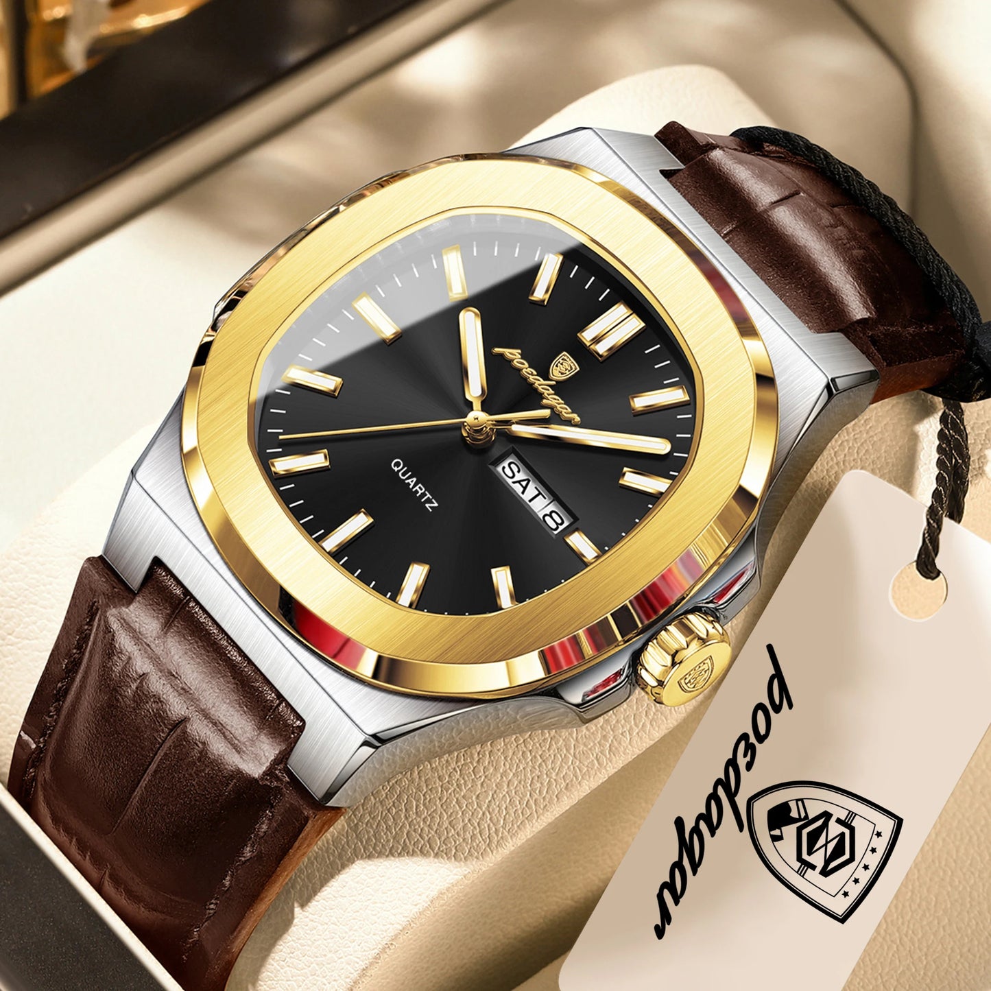 POEDAGAR Top Fashion Men's Quartz Watches Luxury Luminous Waterproof Man Clock Week Date Leather Business Men Watch Reloj Hombre