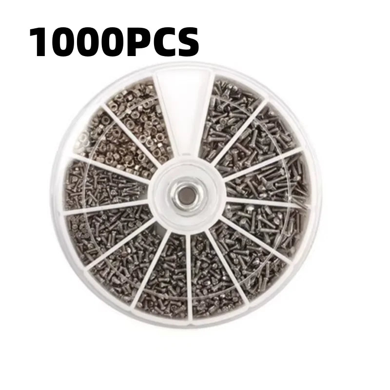 600/1000Pcs Small Screws & Nuts Kit - Nickel-Plated Iron Electronics Screws for Glasses Repair & DIY Projects Assorted Set