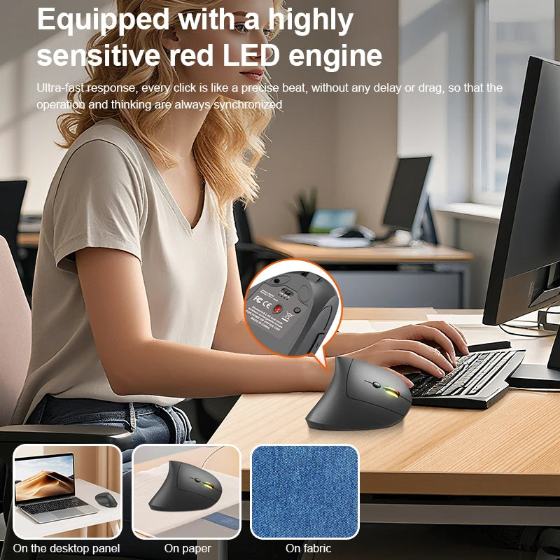 2.4GHz Bluetooth Wireless Mouse Rechargeable Vertical Mouse Ergonomic 1600DPI Adjustable 6Buttons For Laptop PC Computer Desktop