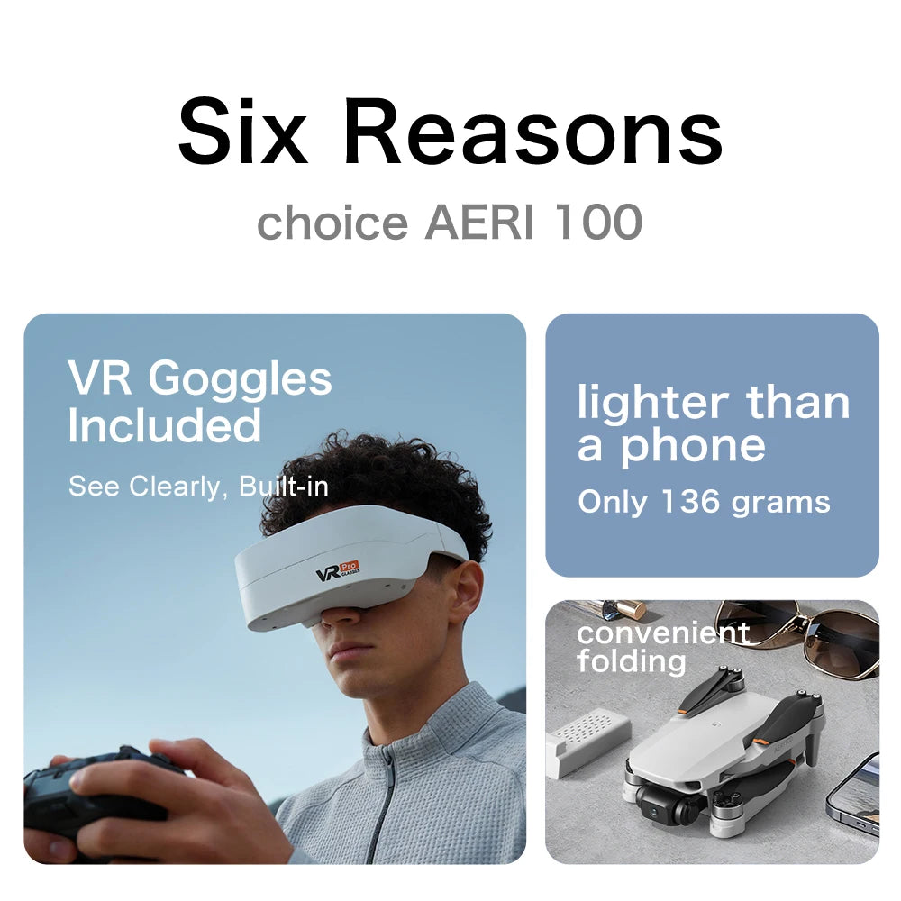 Original Aeri100/Aeri100VR Remote Control Drone WIFI RC Dron Quadcopter Obstacle Avoidance 8K HD Dual Camera FPV Mini Dron Toys