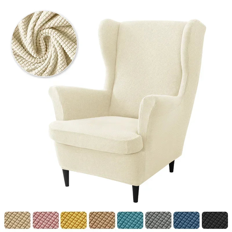 2pcs/set Velvet Wingback Chair Covers Removable Wing Armchair Cover with Seat Cushion Cover Elastic Sofa Slipcovers Living Room