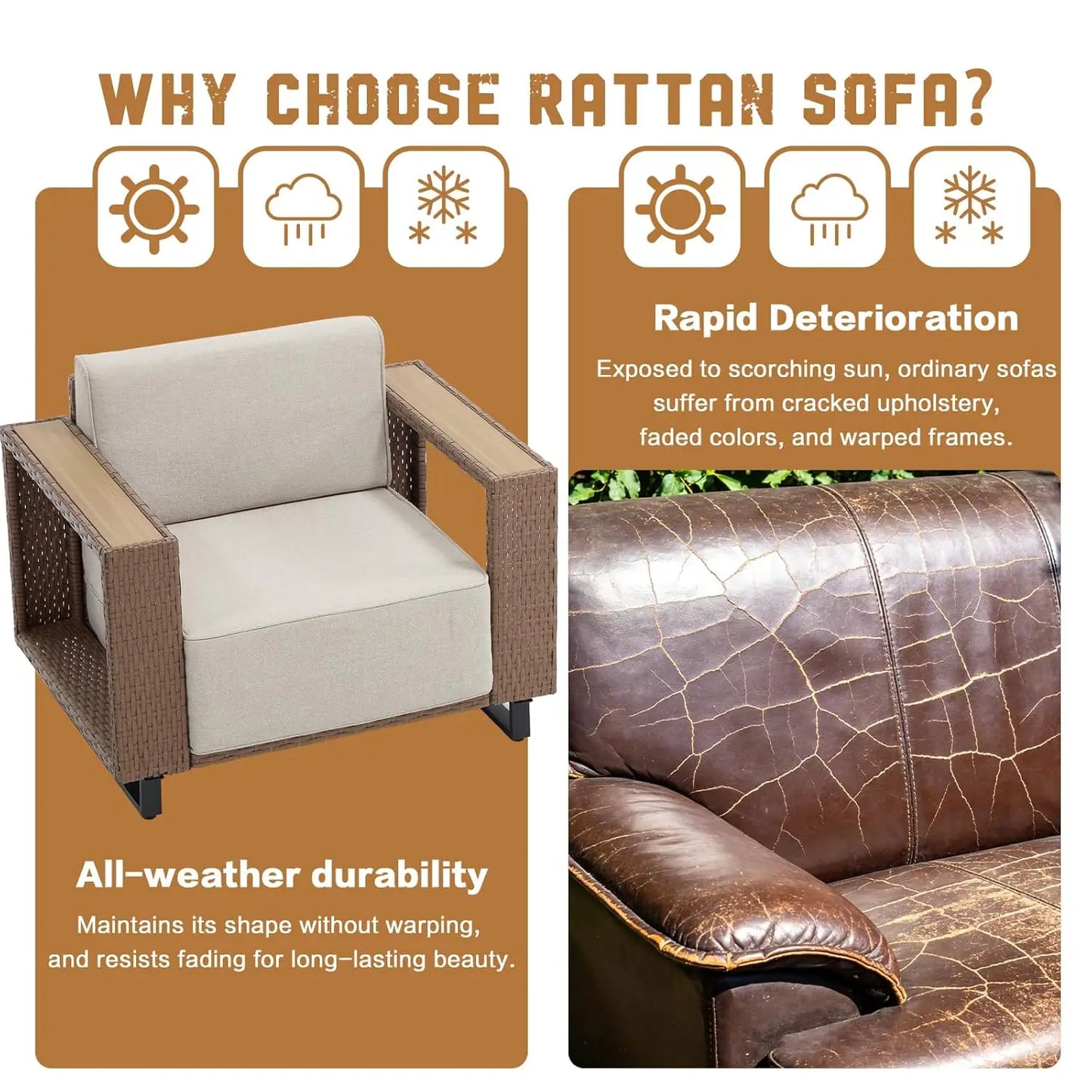 7 Pieces Outdoor Patio Furniture Sets, All-Weather Sectional Sofa PE Rattan Wicker Conversation Set, Outdoor Patio, Customized