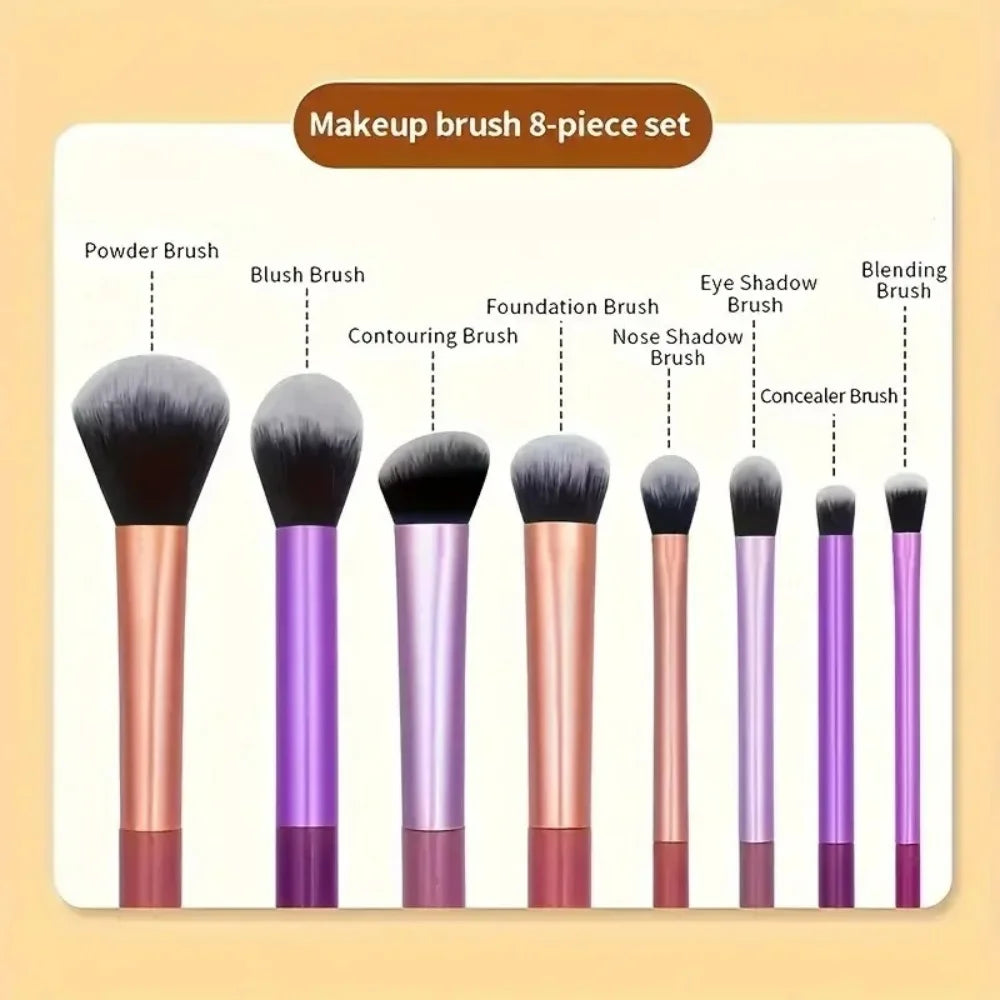 8pc Multi-color Makeup Brush Loose Powder Brush Blush Brush Lip Brush Eyeshadow Brush Professional Makeup Brush Set For Cosmetic