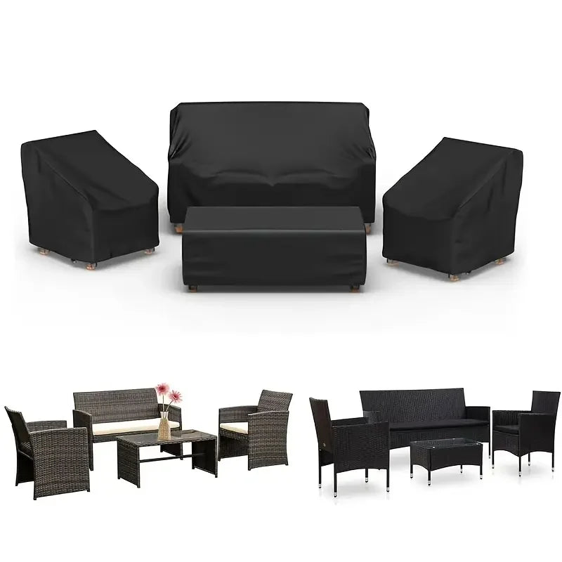 4pcs Outdoor Furniture Cover Set Includes an Outdoor Sofa Cover,Two Chair Covers,And a Coffee Table Cover.