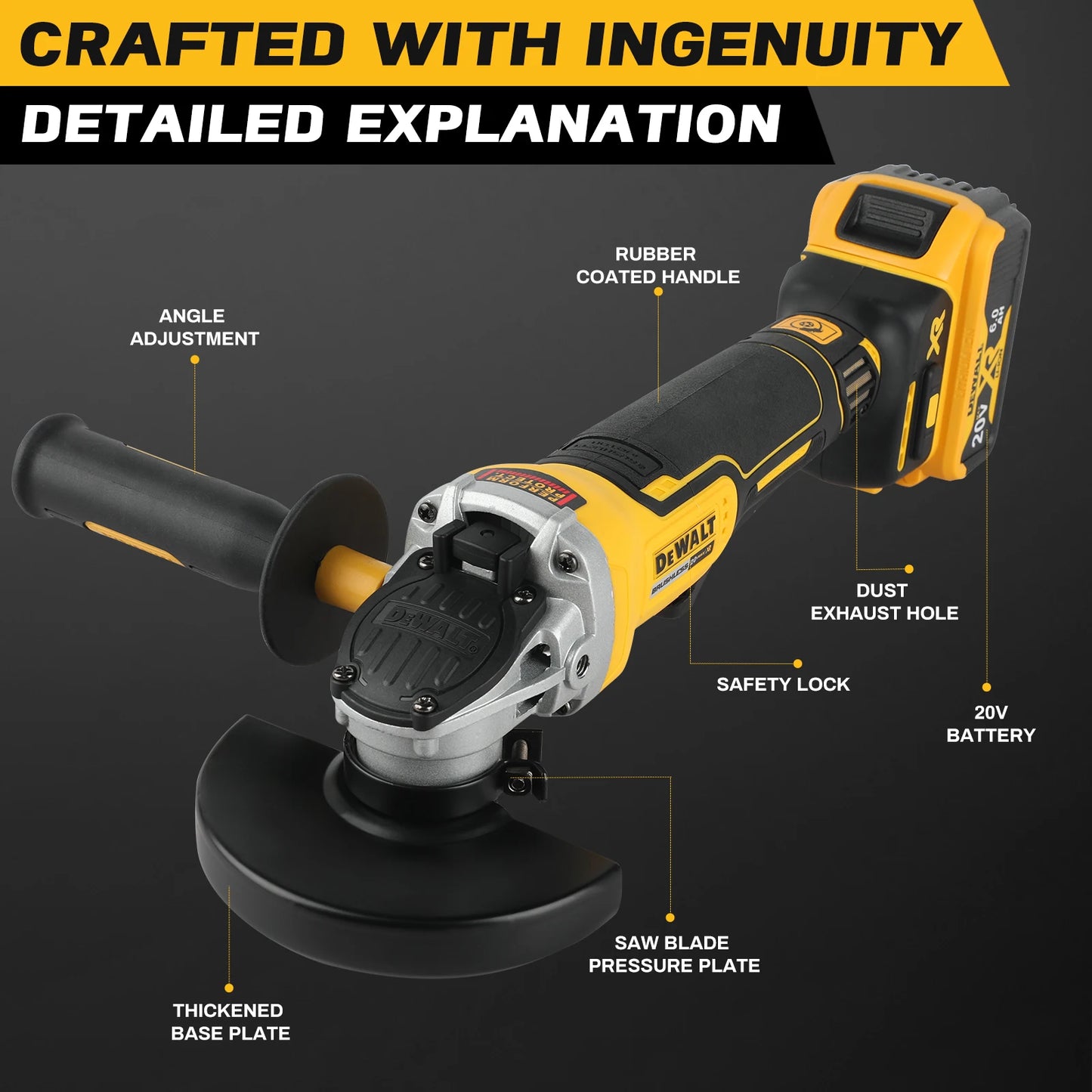 DEWALT DCG406 20V MAX XR Cordless Brushless 125mm Angle Grinder,Bare Tool Only - Efficient Cutting, Grinding & Polishing Machine
