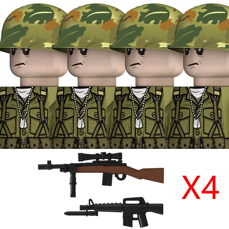 MOC WW2 The Vietnam War Military Soldeirs Building Blocks Vietnamese American Army Infantry Helmets Weapons  Bricks Toys Boys