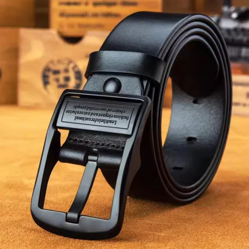 New Leather Cowhide Men's Belt Fashion Metal Alloy Pin Buckle Adult Luxury Brand Jeans Business Casual Waist Male Strap Brand