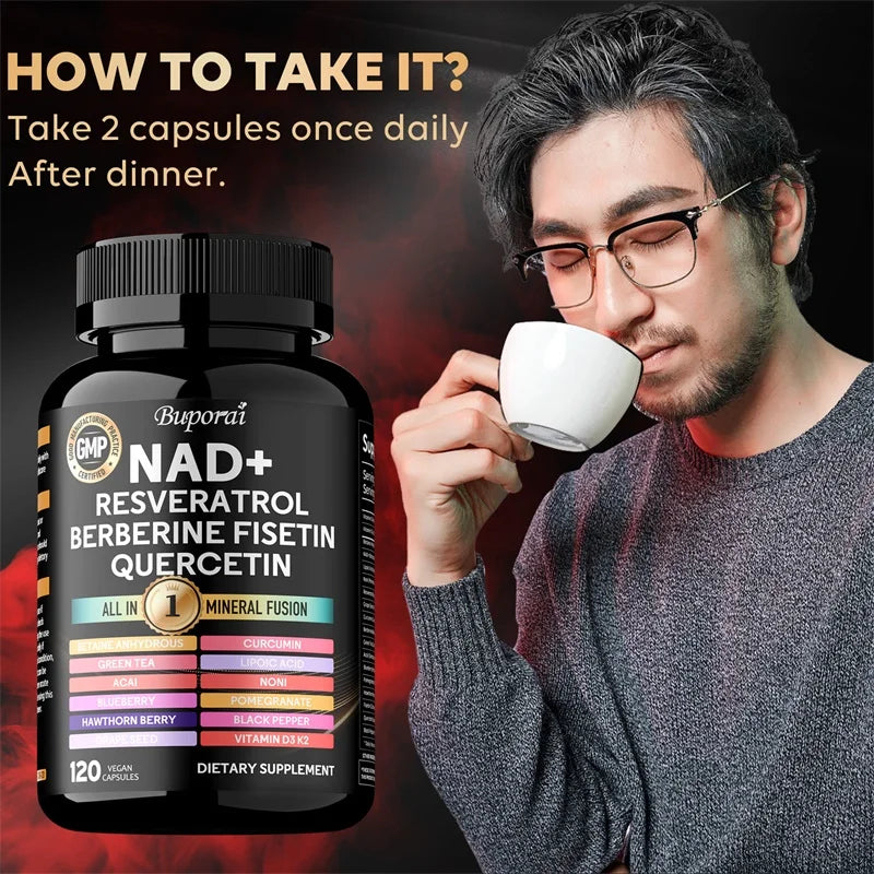 NAD+ Resveratrol Berberine - Supports Cardiovascular Health, Improves Endurance, Promotes Cell Health,Supplement Nutrition