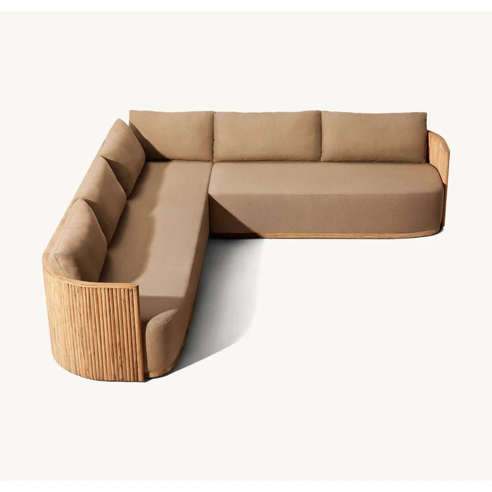 Outdoor garden furniture Custom garden patio teak sectional sofa set Waterproof fabric sofa  table and chair covers wood frame