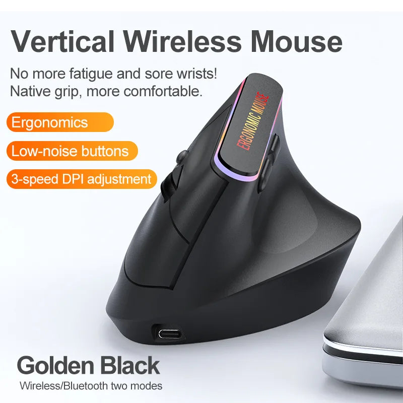 2.4GHz Bluetooth Wireless Mouse Rechargeable Vertical Mouse Ergonomic 1600DPI Adjustable 6Buttons For Laptop PC Computer Desktop