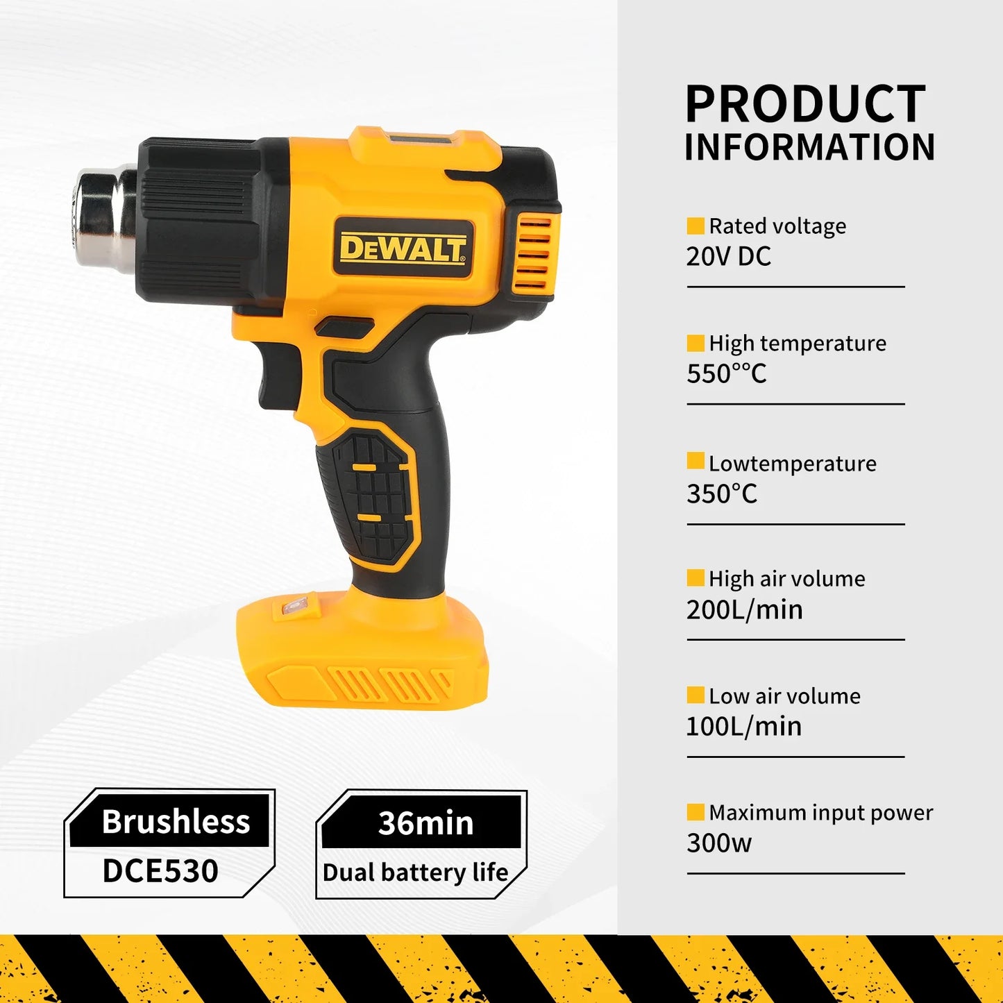 DEWALT DCE530 20V  Temperatures Adjustable Hot Air Gun Cordless Heat Gun 550°C High Power Welding Thermal Blower Power Tools