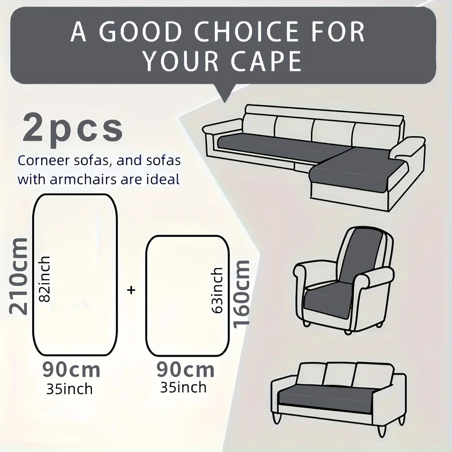 2pcs Set Geometric Sofa Covers for Living Room Water Repellent Protector Non-Slip Mat Blanket L-Shape Couch Cover 90*160&90*210