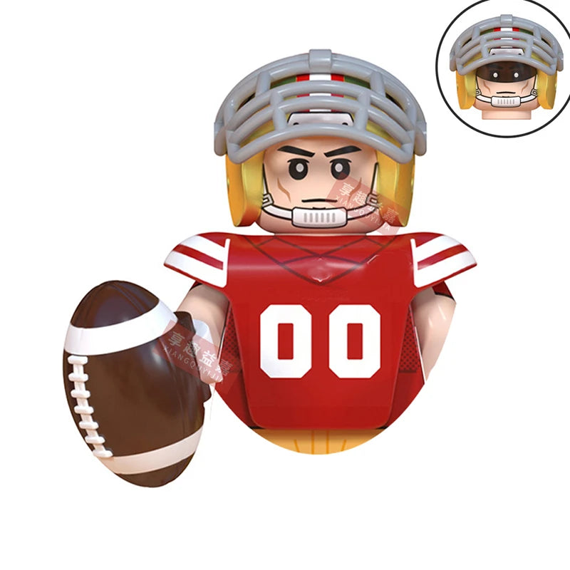 Model American Football Stars Building Blocks Sport Rugby Player Helmet Trophy Mini Action Figures Toys For Birthday Gifts Kids