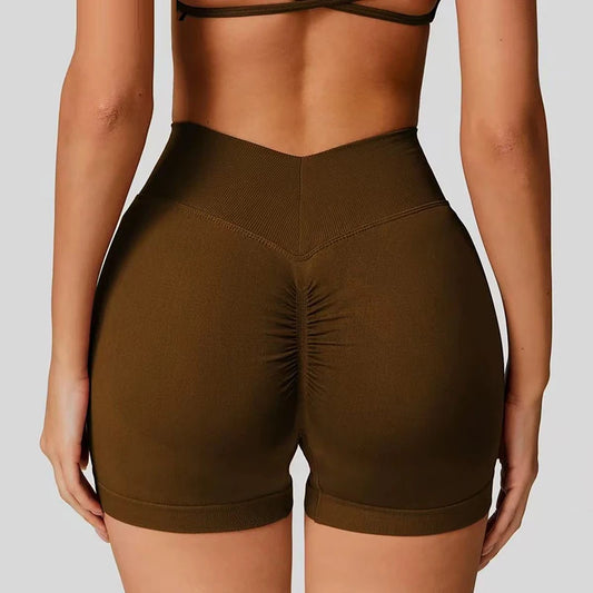 Women's High-Waist Yoga Sports Shorts Summer V-Shaped Widen Peach Hip Lifting Tight Fit Three-Part Fitness Shorts