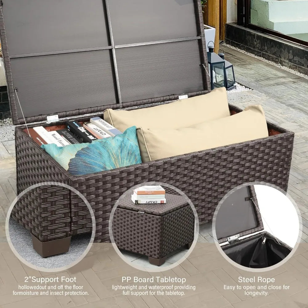 6 Pieces Patio Outdoor Furniture Outdoor Conversation Sets Wicker Sofa Set with Outdoor Couch Patio Chairs Storage Coffee Table