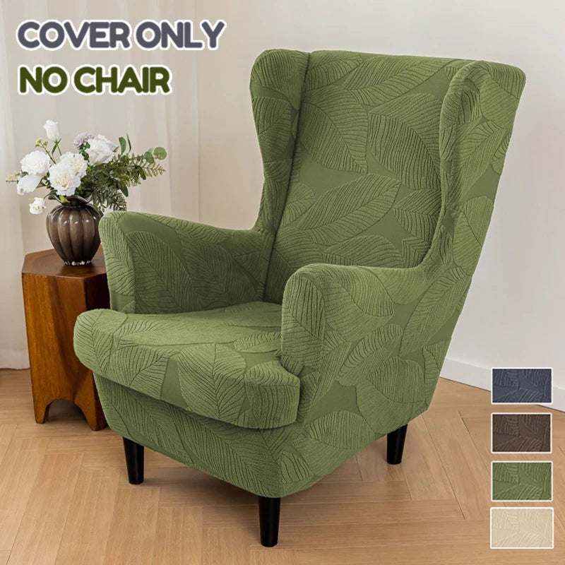 1 Set Jacquard Wing Chair Covers Elastic Single Wing Back Sofa Cover All Inclusive with Seat Cushion Cover for Living Room