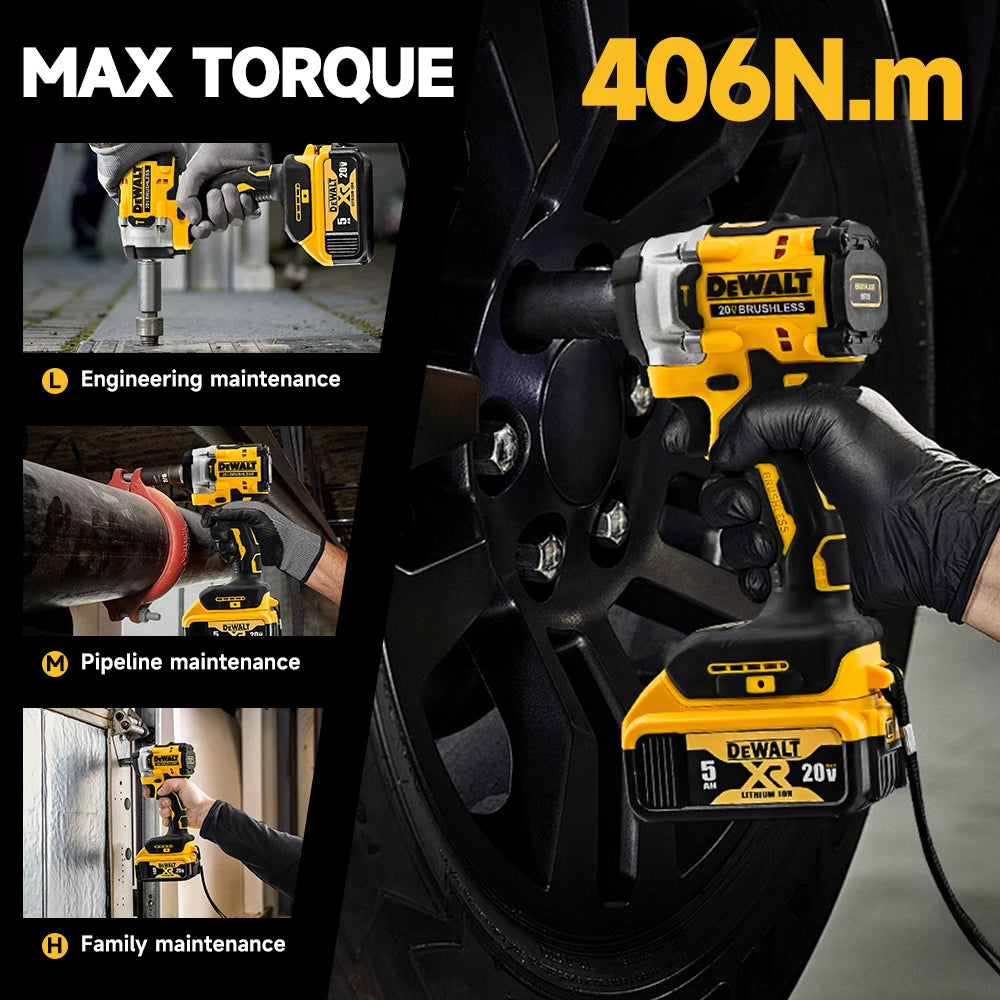 Dewalt DCF921 Cordless Electric Brushless Impact Wrench High Torque LED Light 406N.m Lightweight Professional Power Tool