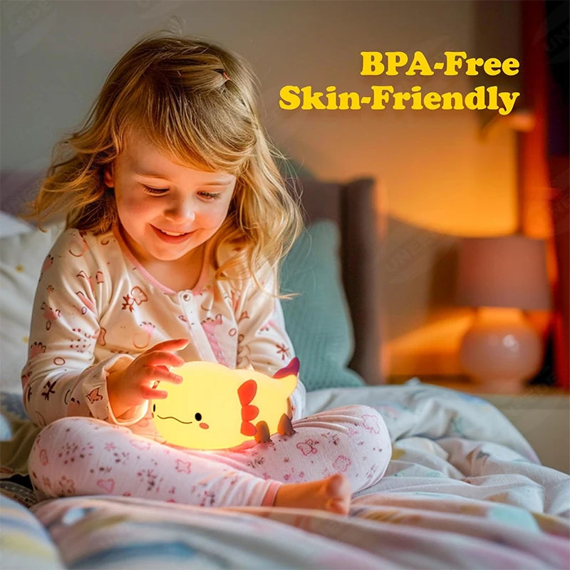 Cute Axolotl Silicone Night Light Touch Control USB Rechargeable Nursery Sleeping Table Lamp For Baby And Children