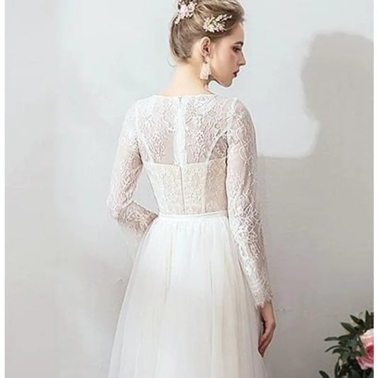 2026 New Bridal Retro Long Sleeve Wedding Dress, Evening Dress, Fashionable, Simple and Slim Outing Yarn Super Fairy Dress