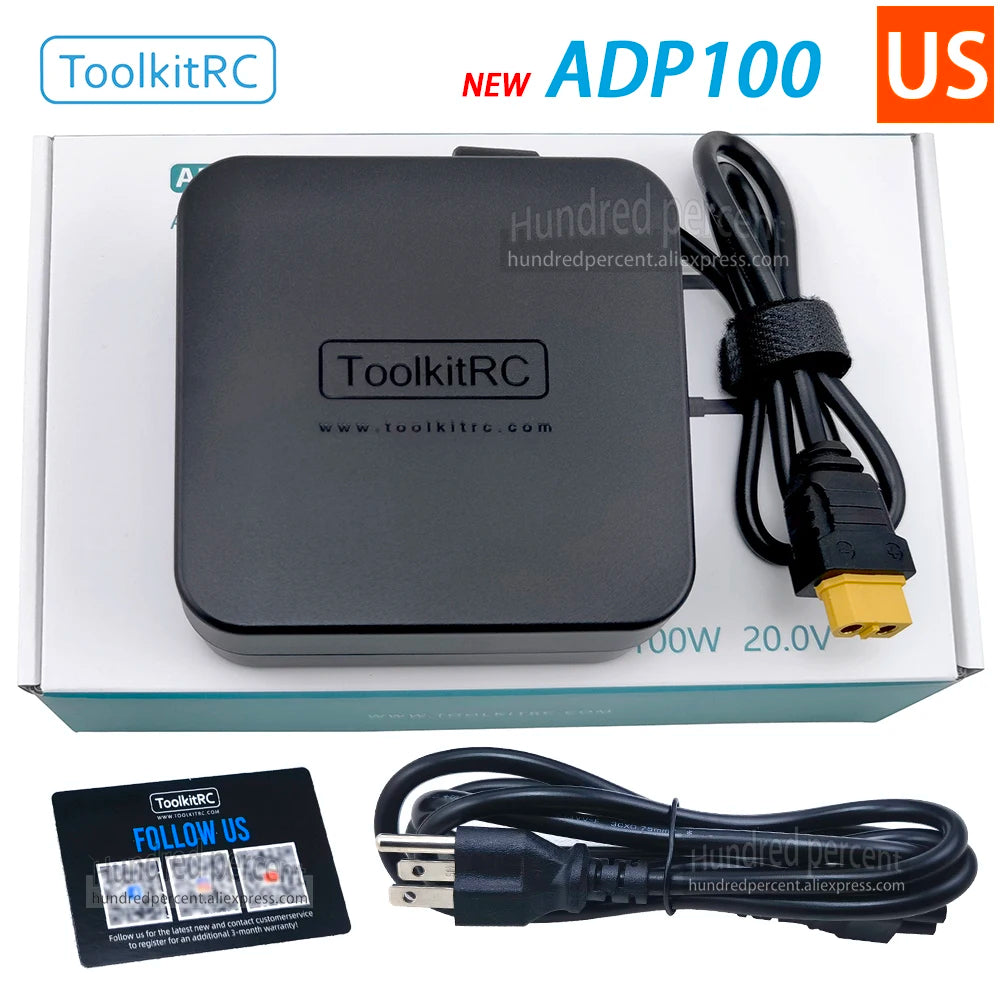 ToolkitRC ADP100 20V 5A 100W European And American Power Adapter Charger XT60 Suitable For M6D M7 M6DAC V2 M8P M4P M9 GT Power