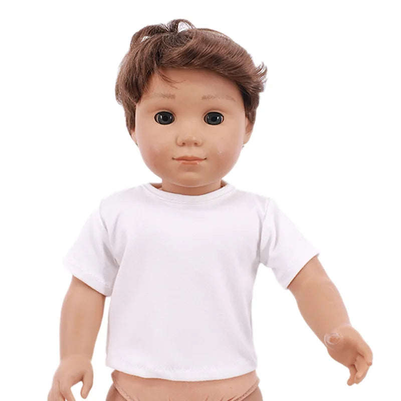 Doll Clothes Summer T-shirt Pure Cotton Short Sleeve Handmade Solid Color Clothes For 16-18Inch ,43cm Baby Doll  DIY Toys Gifts