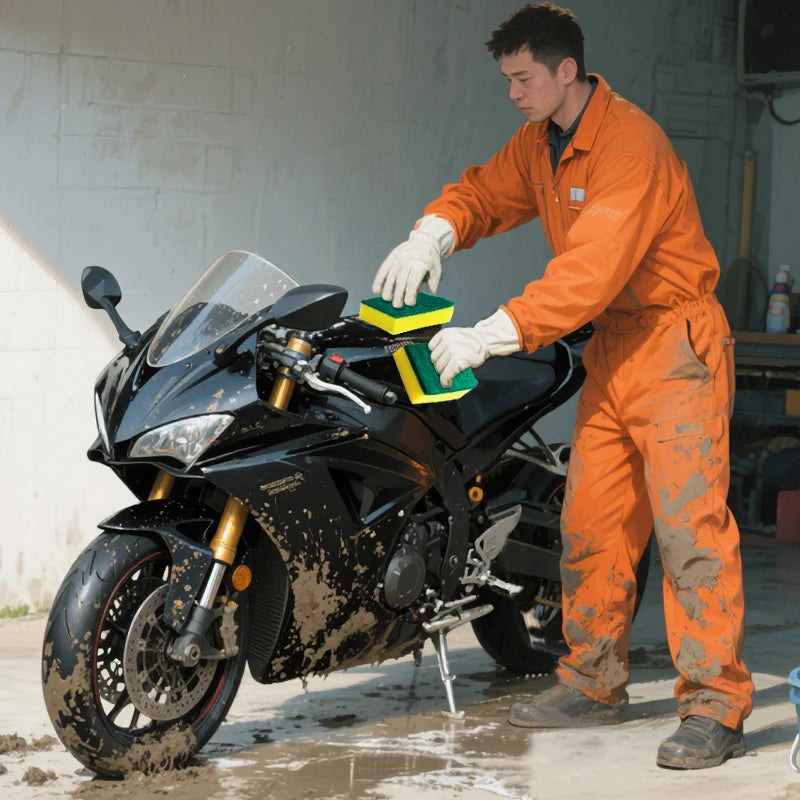 Double Sided Magic Sponge for Motorcycles, Pots, and Kitchens - Heavy-Duty Grease Cleaning Sponge
