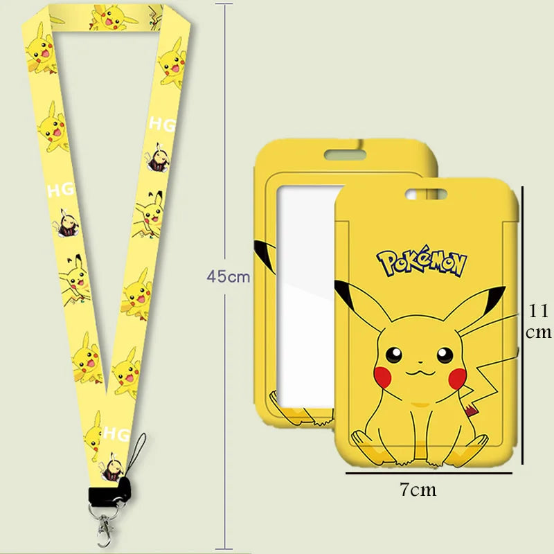 Cartoon Anime Student Pikachu Neck Lanyard Card Sleeve ID Bus Subway Access Work Permit Kids Chain Key Holder Cover