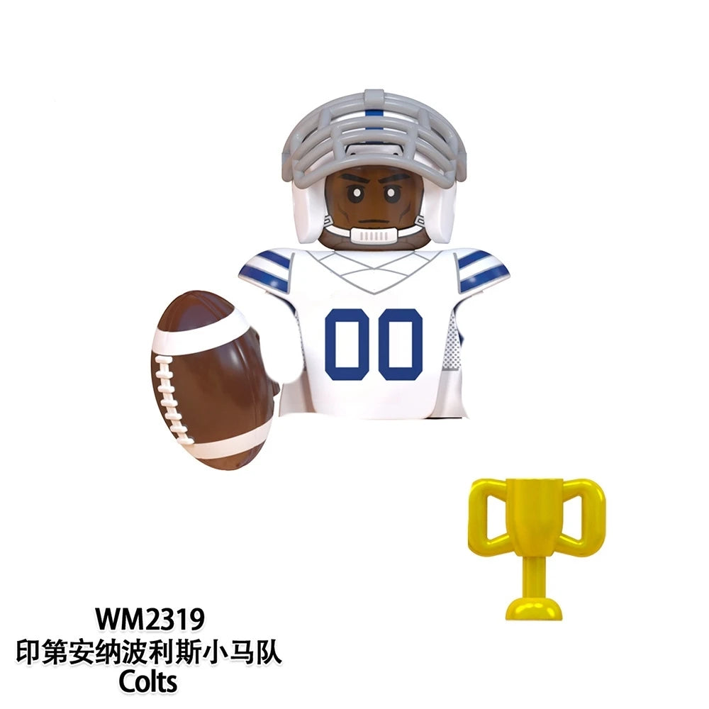 Model American Football Stars Building Blocks Sport Rugby Player Helmet Trophy Mini Action Figures Toys For Birthday Gifts Kids