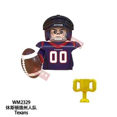 Model American Football Stars Building Blocks Sport Rugby Player Helmet Trophy Mini Action Figures Toys For Birthday Gifts Kids