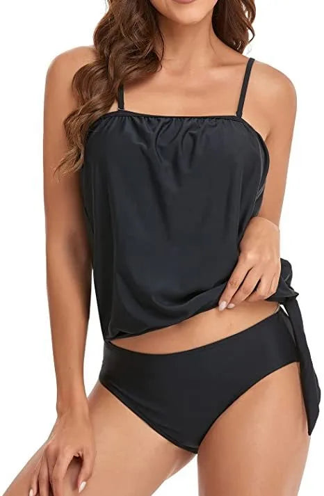 Tankini Woman Bikini Crop Top Spaghetti Strap Bikinis High Waist Bottom Floral Print Two Piece Swimsuit Side Tie Swim Bikini