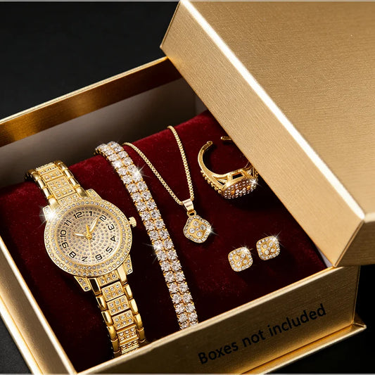 Luxury Women Gold Watch Fashion Ladies Quartz Diamond Wristwatch Elegant Female Bracelet Watches Set Reloj Mujer