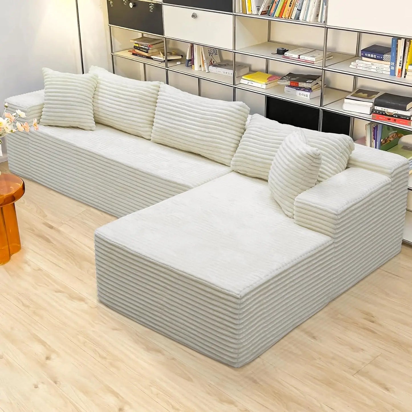 Black sectional couches for Living Room Corduroy Couch，104" Cloud Sectional Couch with L-Shape Chaise， Modern, Customized